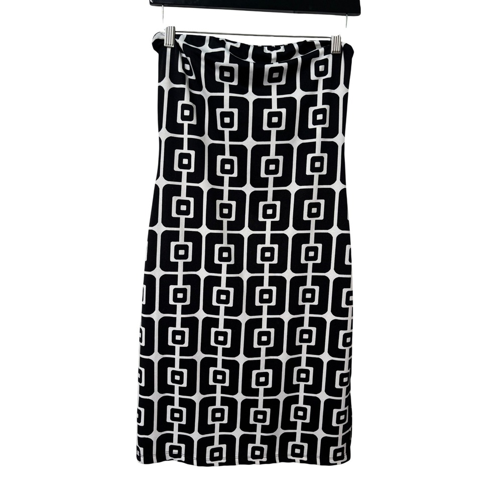 dmbm Womens Strapless Tube Dress Black White Geometric Mod Print Size M